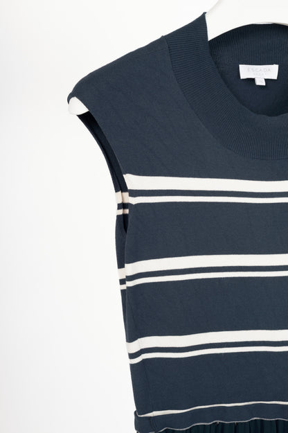 Escada Sport Dicco Deep Atlantic Striped-Knit Pleated Midi Dress