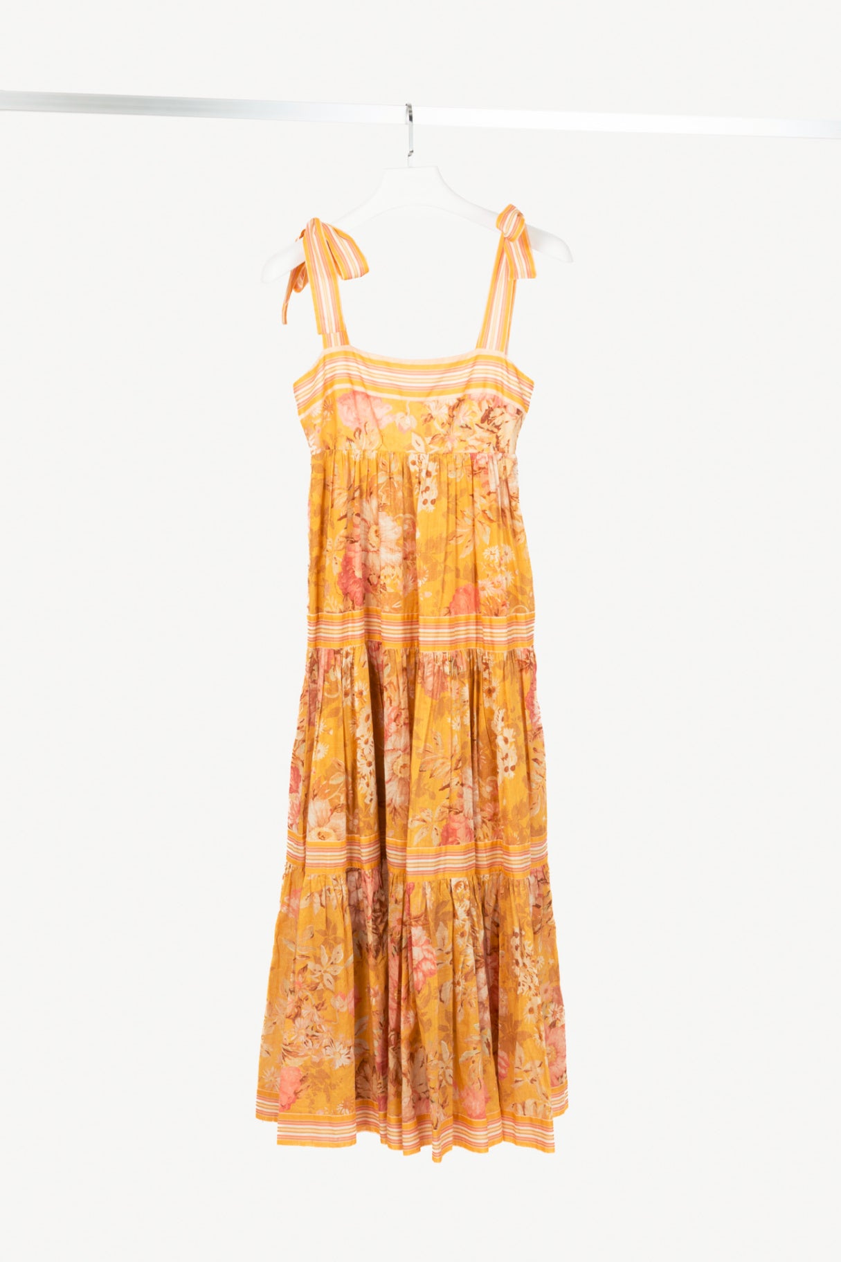 Zimmermann Pattie Mustard Floral Tie-Shoulder Midi Dress