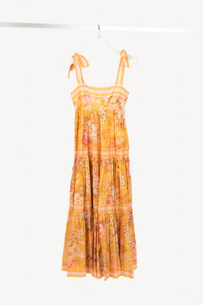 Zimmermann Pattie Mustard Floral Tie-Shoulder Midi Dress