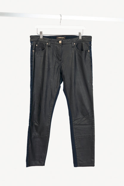 Roberto Cavalli Black Faux-Leather & Blue-Denim Skinny Jeans
