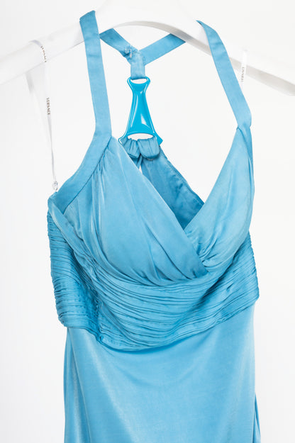 Versace Blue Viscose-Jersey Hardware-Racerback Mini Dress