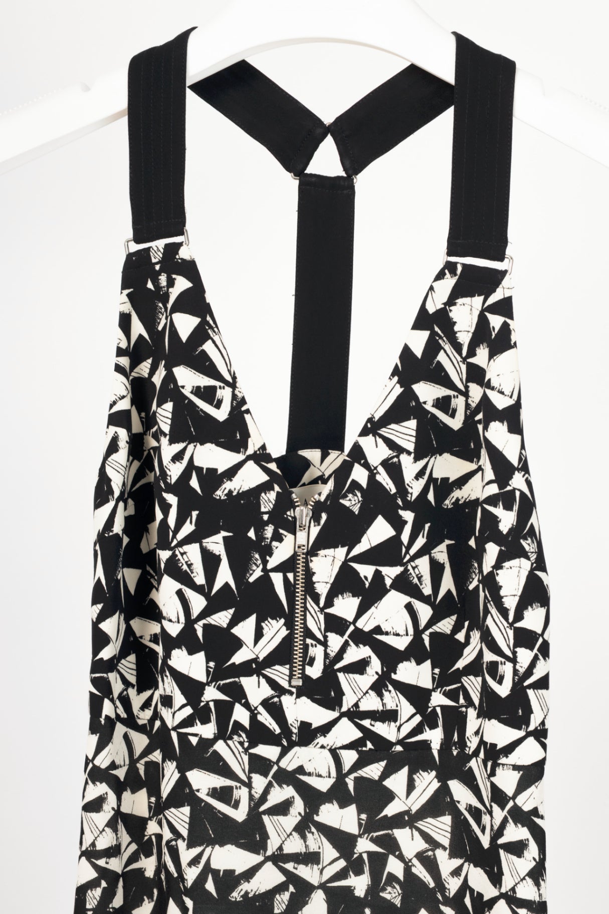 A.L.C. Patti Black & White Fan-Print Silk Zip Maxi Dress