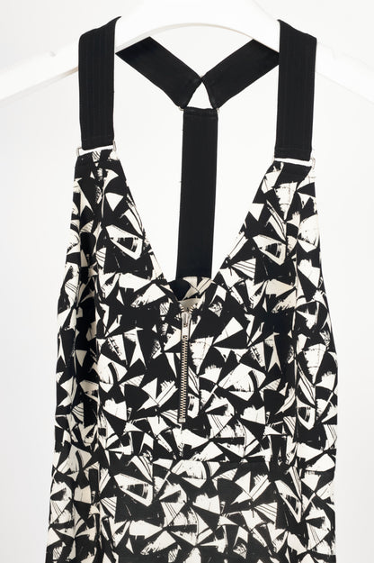 A.L.C. Patti Black & White Fan-Print Silk Zip Maxi Dress