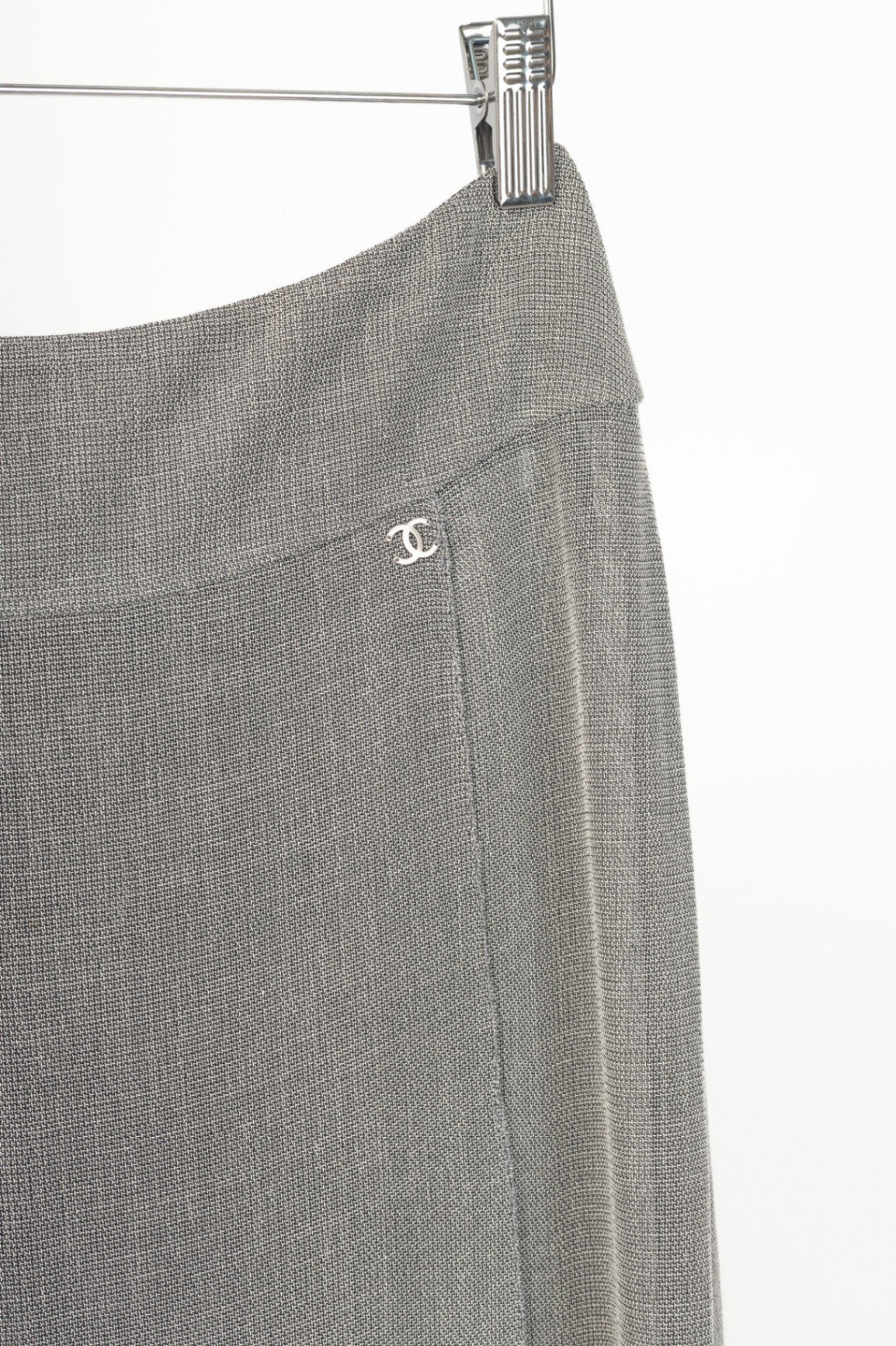Chanel 99P Grey Viscose-Blend Slit-Hem Midi Skirt