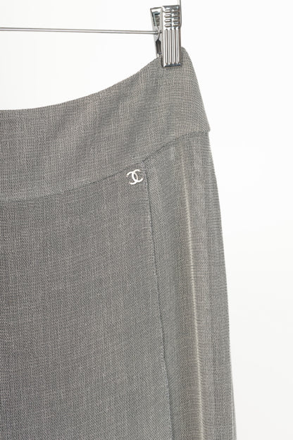 Chanel 99P Grey Viscose-Blend Slit-Hem Midi Skirt