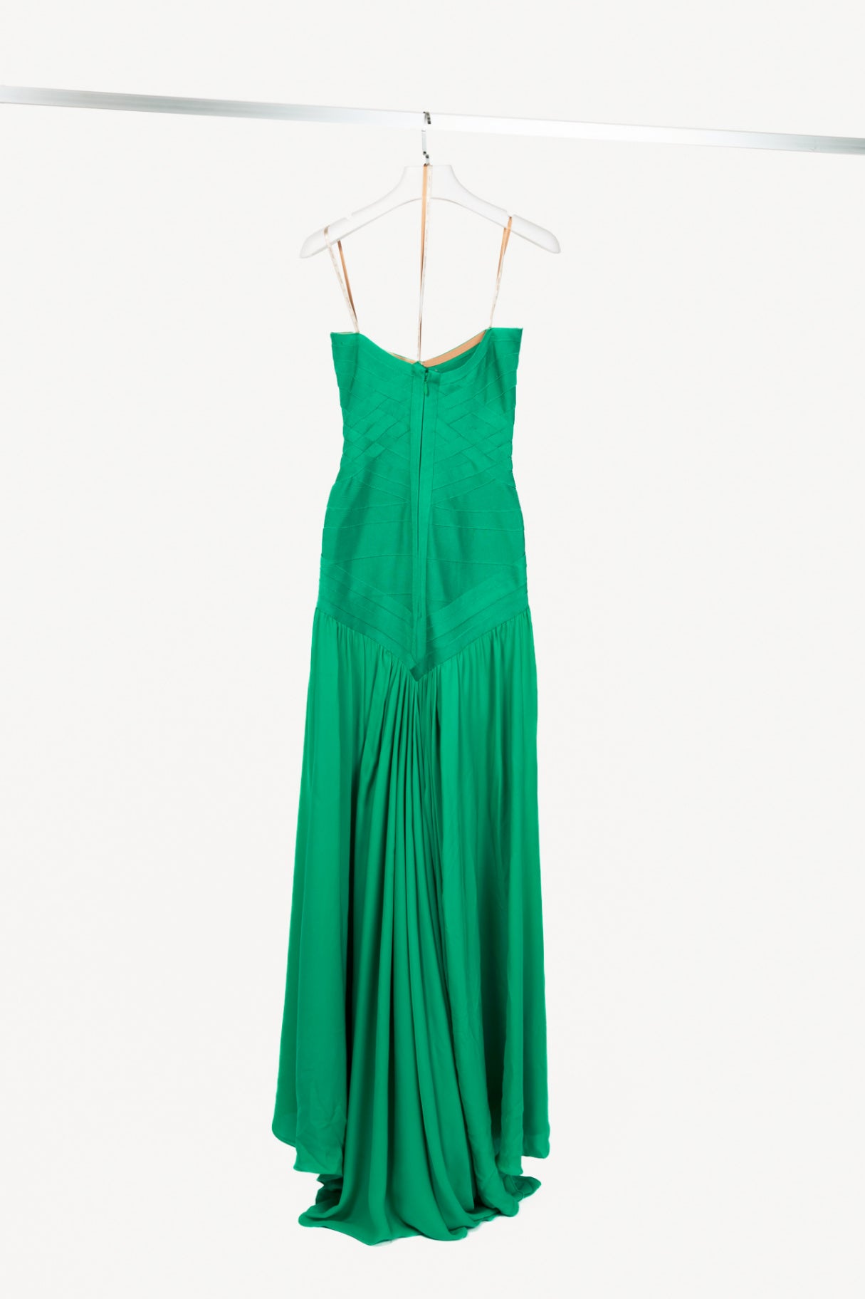 Herve Leger Green Silk Strapless Bandage Gown