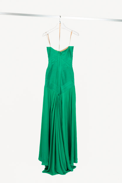 Herve Leger Green Silk Strapless Bandage Gown
