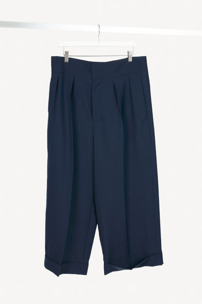 Marni Deep Blue Wool Two Ply Fresco Cropped Trousers