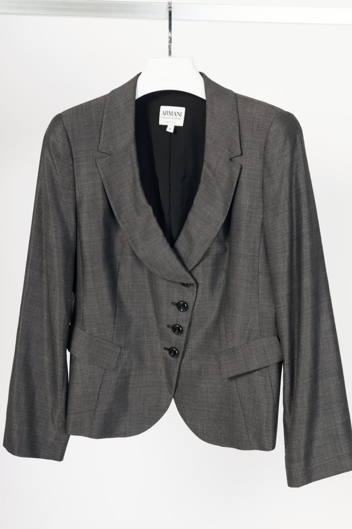 Armani Collezioni Grey Wool-Blend Single-Breasted Blazer