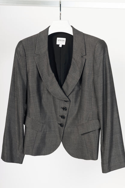 Armani Collezioni Grey Wool-Blend Single-Breasted Blazer