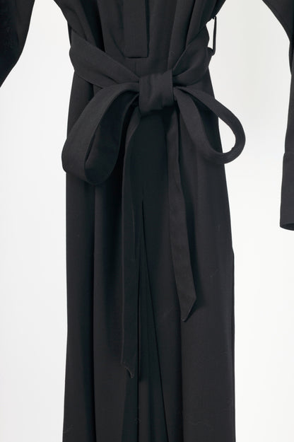 AMI Black Wool-Crepe Belted Cropped Jumpsuit