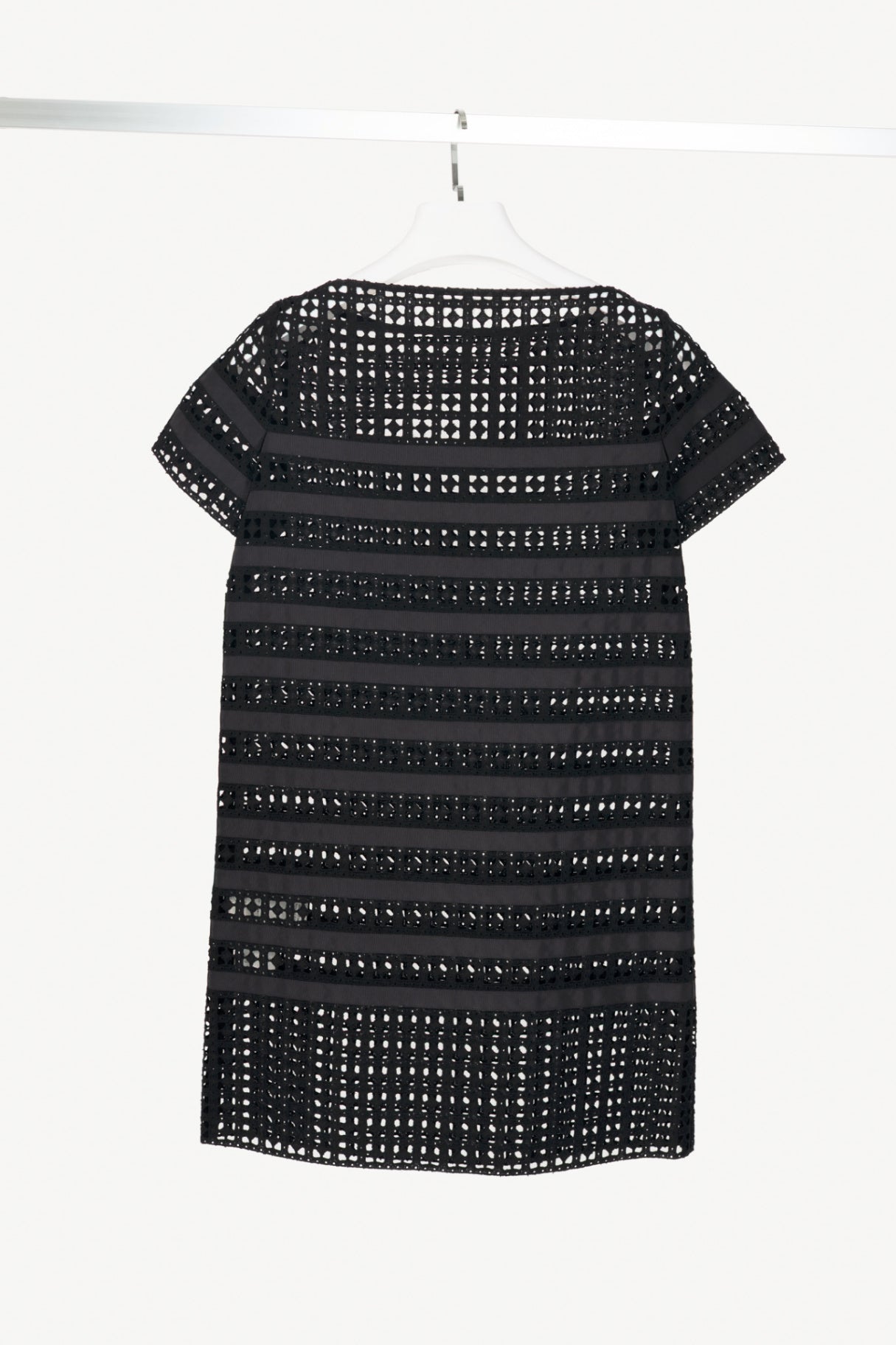 Sacai Luck Black Cotton Eyelet Lace Mini Shift Dress