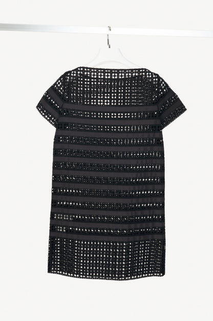 Sacai Luck Black Cotton Eyelet Lace Mini Shift Dress