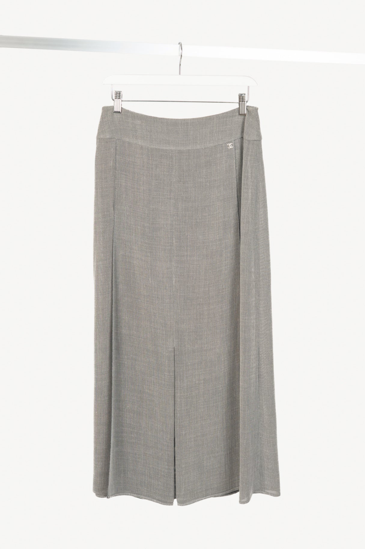 Chanel 99P Grey Viscose-Blend Slit-Hem Midi Skirt