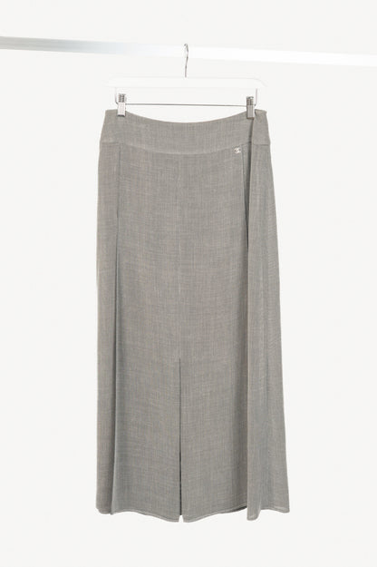 Chanel 99P Grey Viscose-Blend Slit-Hem Midi Skirt