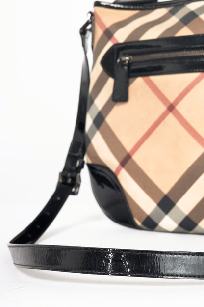 Burberry Dryden Nova Check Patent-Leather-Trim Crossbody