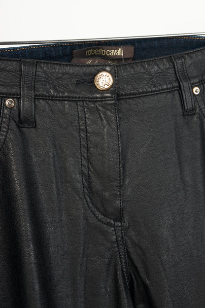 Roberto Cavalli Black Faux-Leather & Blue-Denim Skinny Jeans
