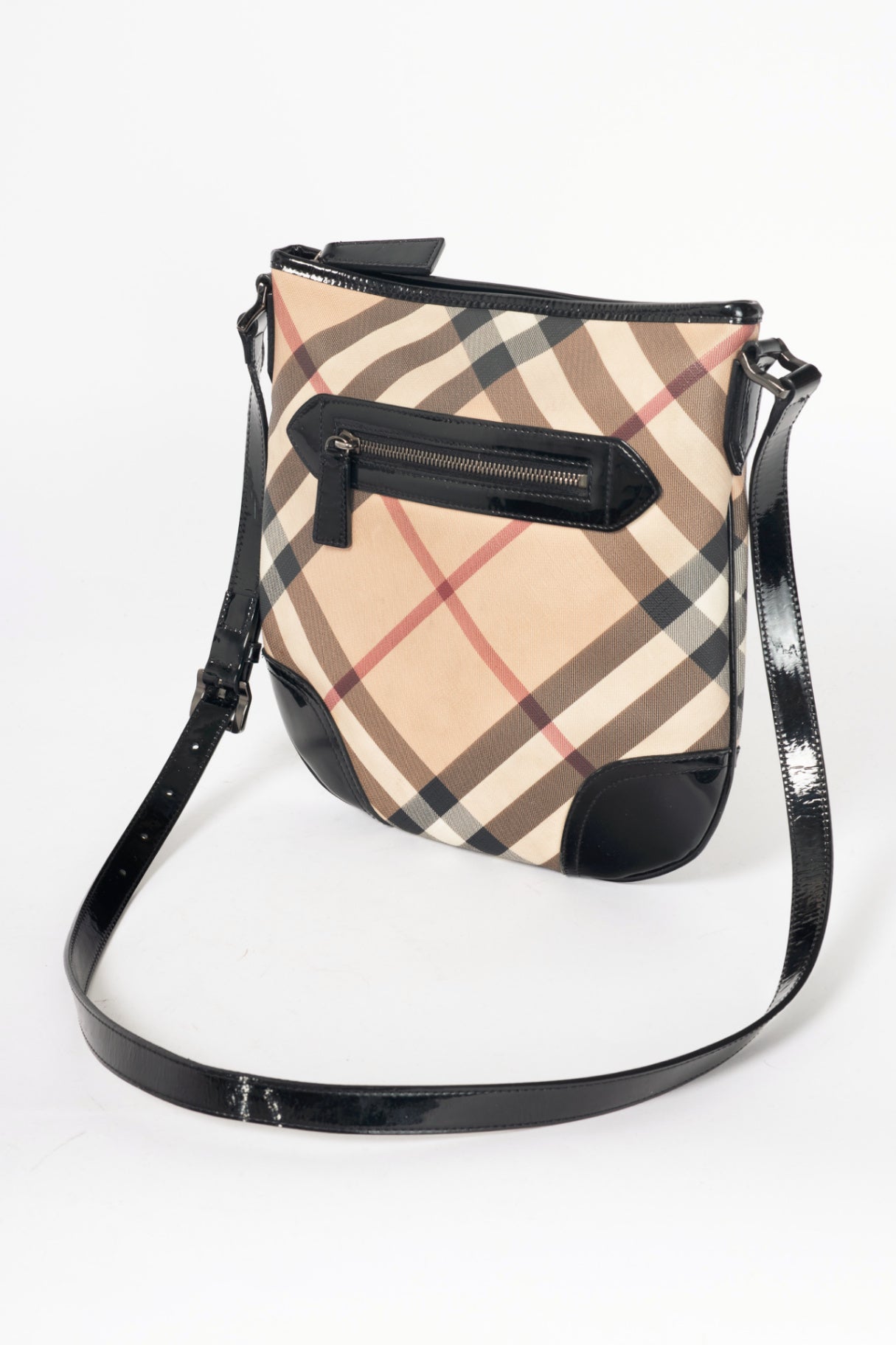 Burberry Dryden Nova Check Patent-Leather-Trim Crossbody