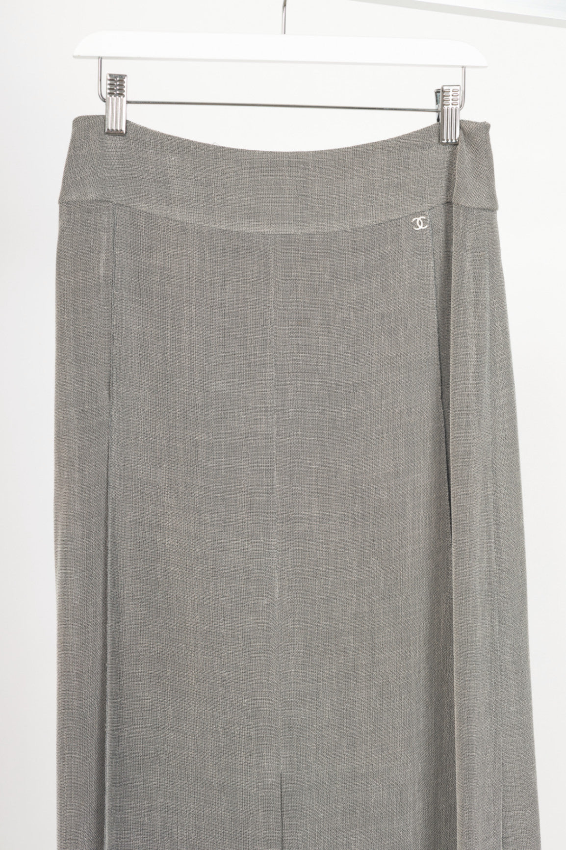 Chanel 99P Grey Viscose-Blend Slit-Hem Midi Skirt