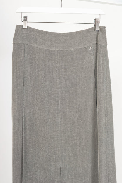 Chanel 99P Grey Viscose-Blend Slit-Hem Midi Skirt