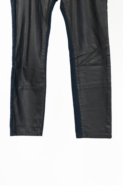 Roberto Cavalli Black Faux-Leather & Blue-Denim Skinny Jeans