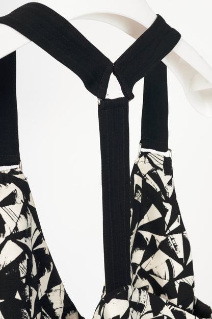 A.L.C. Patti Black & White Fan-Print Silk Zip Maxi Dress