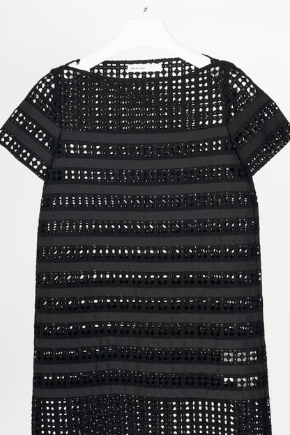 Sacai Luck Black Cotton Eyelet Lace Mini Shift Dress