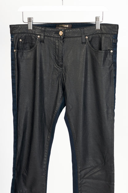 Roberto Cavalli Black Faux-Leather & Blue-Denim Skinny Jeans