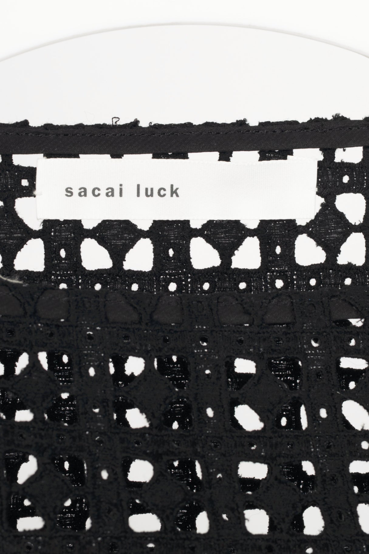 Sacai Luck Black Cotton Eyelet Lace Mini Shift Dress