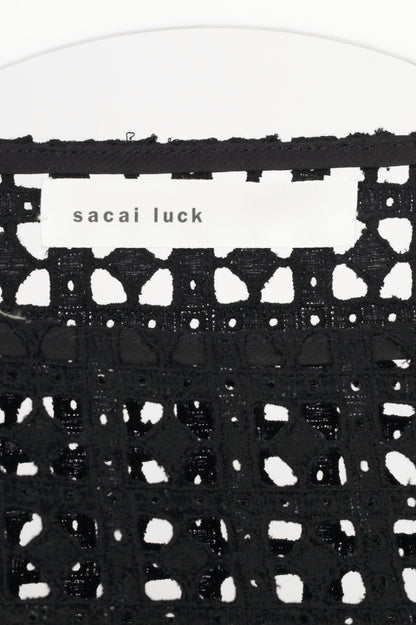 Sacai Luck Black Cotton Eyelet Lace Mini Shift Dress