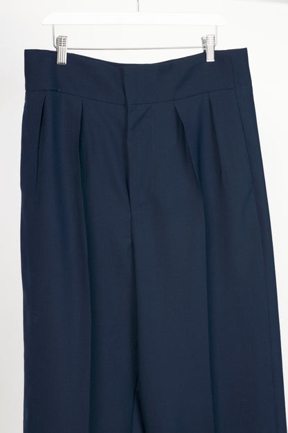 Marni Deep Blue Wool Two Ply Fresco Cropped Trousers