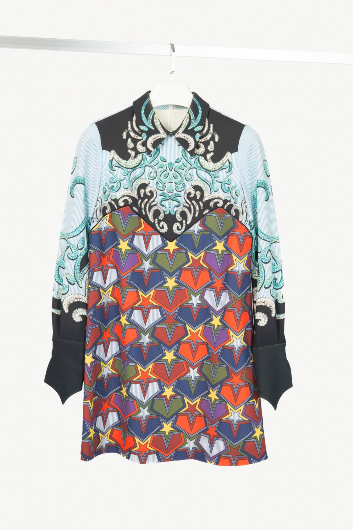 Mary Katrantzou AW16 Multicolour Pinstripe & Star-Print Mini Dress
