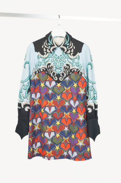 Mary Katrantzou AW16 Multicolour Pinstripe & Star-Print Mini Dress