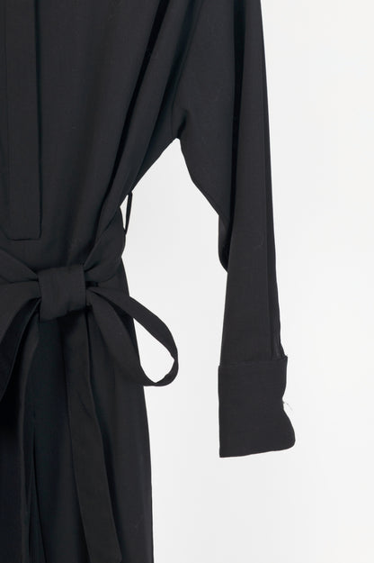 AMI Black Wool-Crepe Belted Cropped Jumpsuit