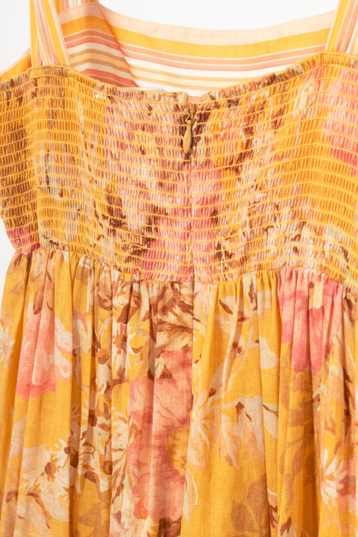 Zimmermann Pattie Mustard Floral Tie-Shoulder Midi Dress