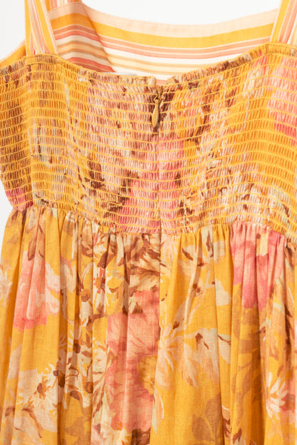 Zimmermann Pattie Mustard Floral Tie-Shoulder Midi Dress