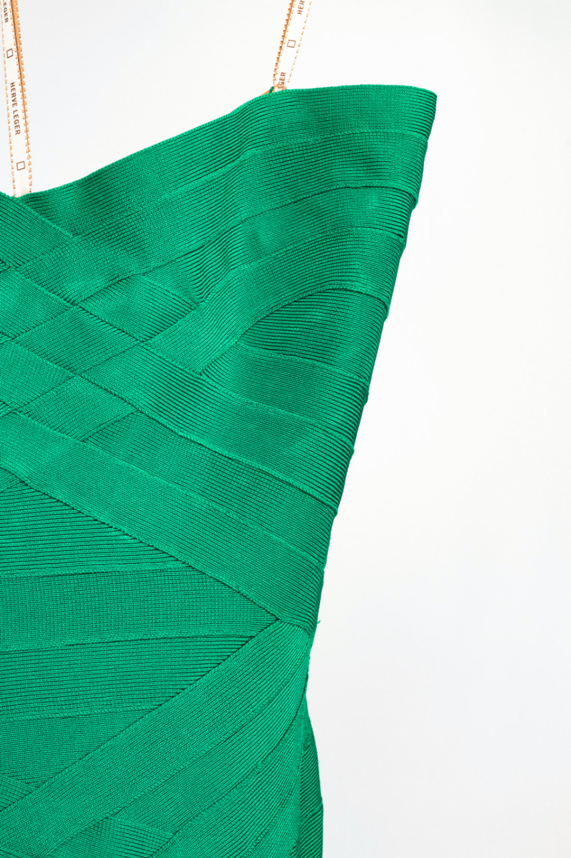 Herve Leger Green Silk Strapless Bandage Gown