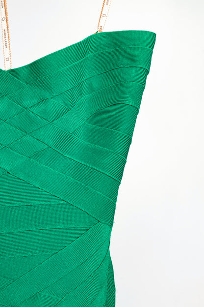 Herve Leger Green Silk Strapless Bandage Gown