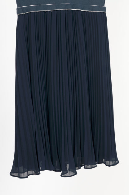 Escada Sport Dicco Deep Atlantic Striped-Knit Pleated Midi Dress
