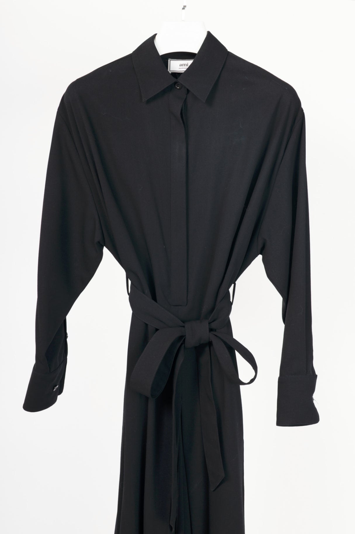 AMI Black Wool-Crepe Belted Cropped Jumpsuit