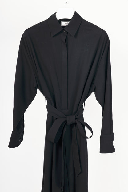 AMI Black Wool-Crepe Belted Cropped Jumpsuit