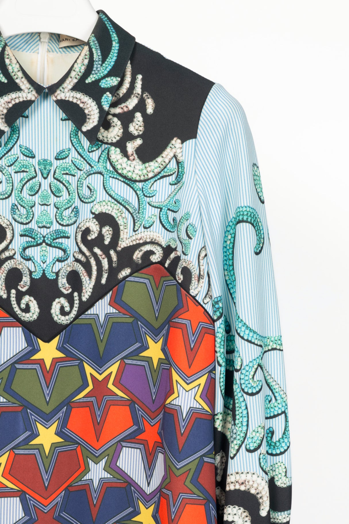 Mary Katrantzou AW16 Multicolour Pinstripe & Star-Print Mini Dress