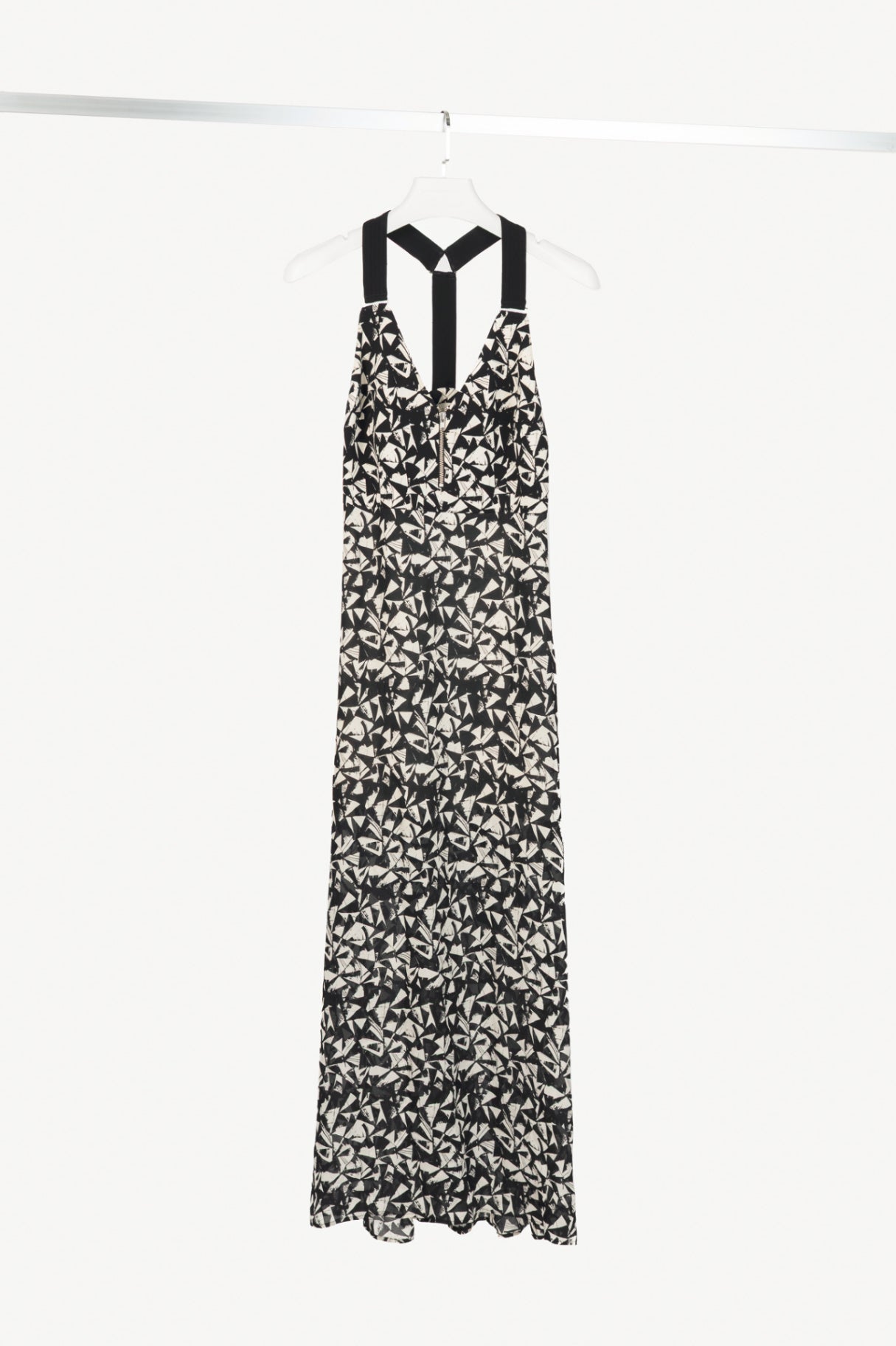A.L.C. Patti Black & White Fan-Print Silk Zip Maxi Dress