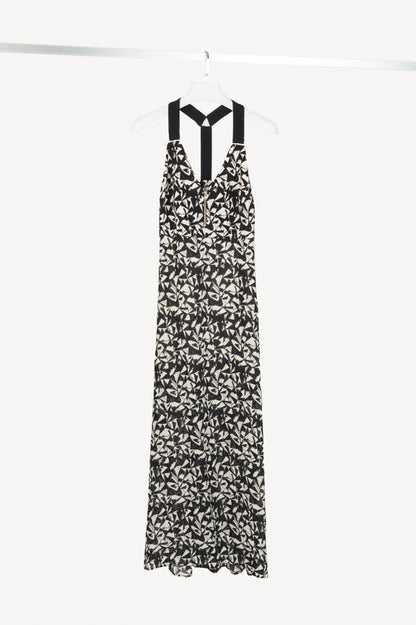 A.L.C. Patti Black & White Fan-Print Silk Zip Maxi Dress