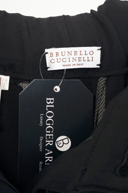 Brunello Cucinelli Black Silk-Blend Crepe Tapered Trousers
