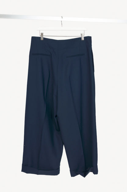 Marni Deep Blue Wool Two Ply Fresco Cropped Trousers
