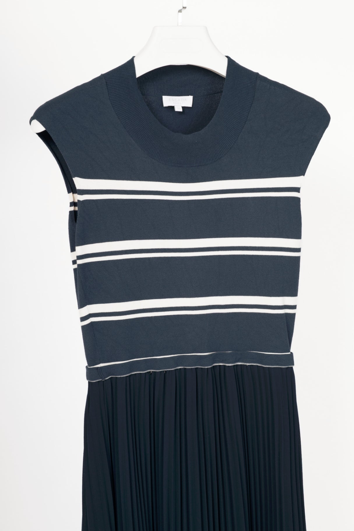 Escada Sport Dicco Deep Atlantic Striped-Knit Pleated Midi Dress