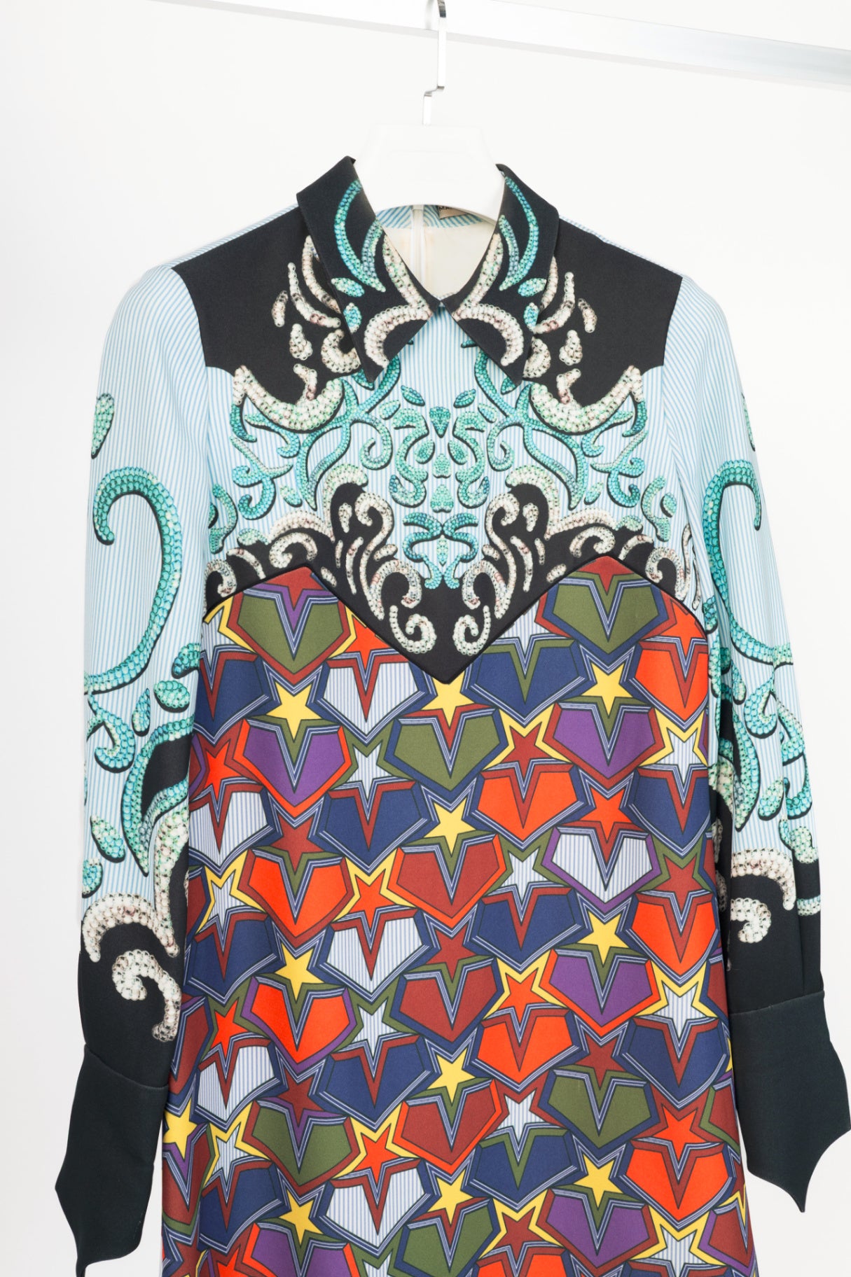 Mary Katrantzou AW16 Multicolour Pinstripe & Star-Print Mini Dress