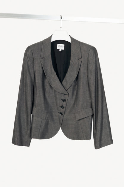 Armani Collezioni Grey Wool-Blend Single-Breasted Blazer