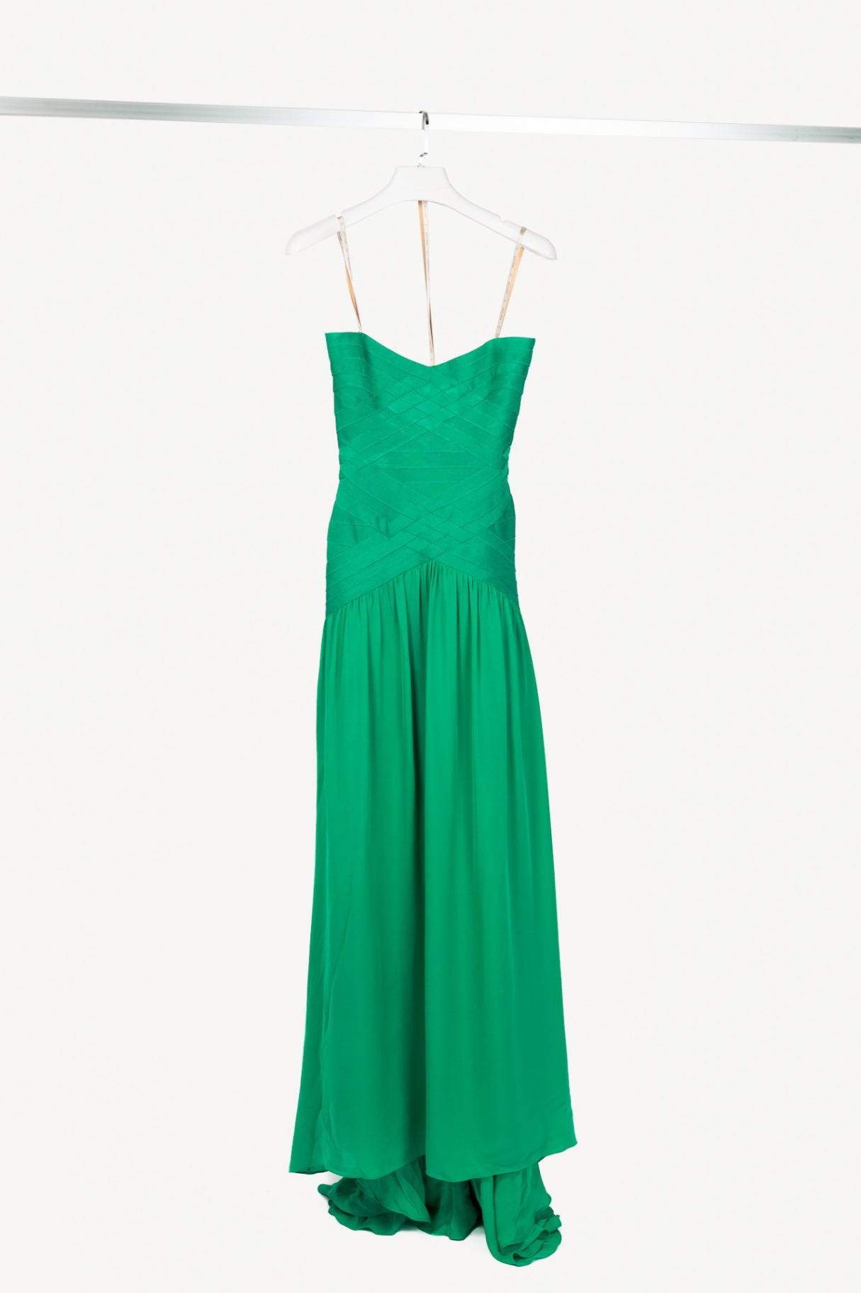 Herve Leger Green Silk Strapless Bandage Gown
